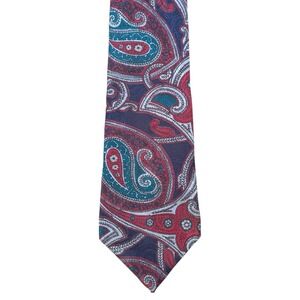 Oscar‎ de la Renta Paisley Silk Tie Red Blue Classic Vintage Elegant Menswear